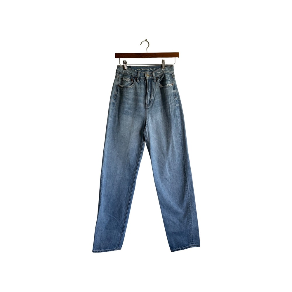 American Eagle Baggy Jeans High Waisted Distressed Denim Light Wash‎ Size 0